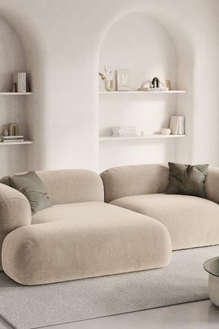 Canapé d’angle gauche modulable Lony - Beige - 3 places - En tissu velours