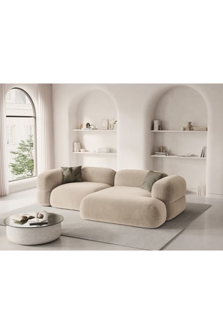 Canapé d’angle droit modulable Lony - Beige - 3 places - En tissu velours