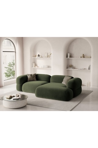 Canapé d’angle droit modulable Lony - Vert foncé - 3 places - En tissu velours