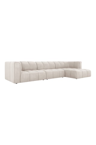 Canapé d’angle droit modulaire Adams - Beige - 5 places - En tissu chenille