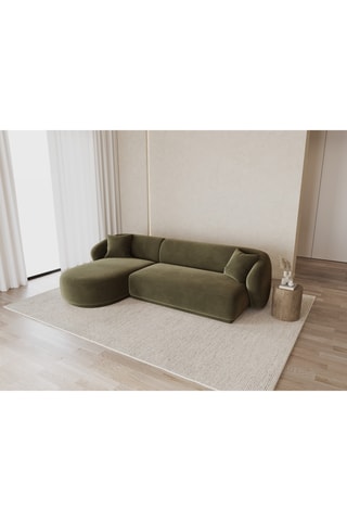 Canapé d’angle gauche Jane - Vert olive - 4 places - Toucher velours