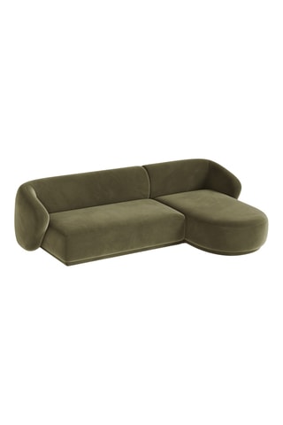 Canapé d’angle droit Jane - Vert olive - 4 places - Toucher velours