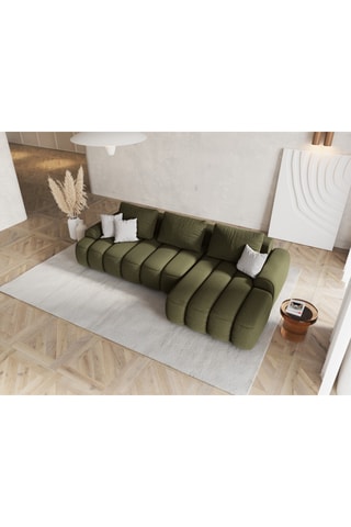 Canapé d'angle droit convertible Kimi - Vert - 3 places - En polyester