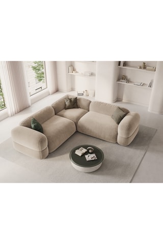 Canapé d'angle modulaire symétrique Lony - Beige clair - 5 places - Toucher velours