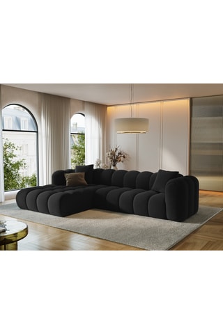 Canapé d’angle gauche modulable Arden - Noir - 4 places - Tissu velours