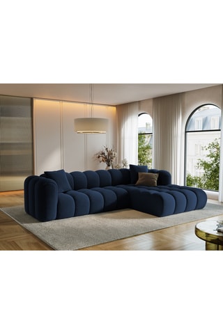 Canapé d’angle droit modulable Arden - Bleu roi - 4 places - Tissu velours