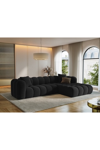 Canapé d’angle droit modulable Arden - Noir - 4 places - Tissu velours