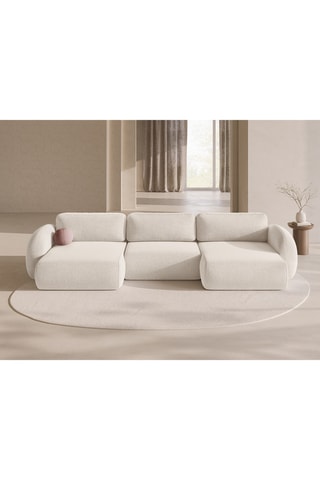 Canapé d'angle panoramique réversible convertible Kora - Beige clair - 5 places - Tissu chenille