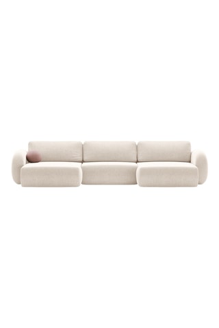 Canapé d'angle panoramique réversible convertible Kora - Beige clair - 5 places - Tissu chenille