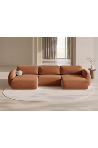 Canapé d'angle panoramique réversible convertible Kora - Rouge brique - 5 places - Tissu chenille