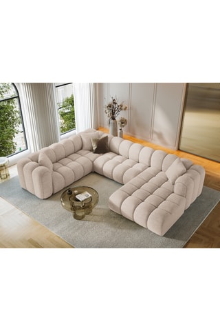 Canapé d'angle gauche panoramique modulable Arden - Beige - 6 places - Tissu chenille