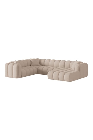 Canapé d'angle gauche panoramique modulable Arden - Beige - 6 places - Tissu chenille