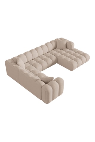 Canapé d'angle gauche panoramique modulable Arden - Beige - 6 places - Tissu chenille