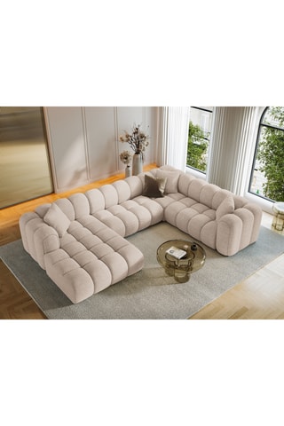 Canapé d'angle droit panoramique modulable Arden - Beige - 6 places - Tissu chenille