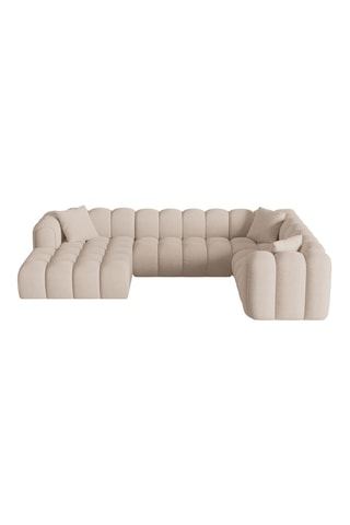 Canapé d'angle droit panoramique modulable Arden - Beige - 6 places - Tissu chenille