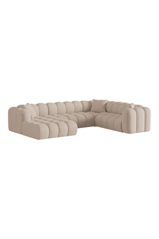 Canapé d'angle droit panoramique modulable Arden - Beige - 6 places - Tissu chenille