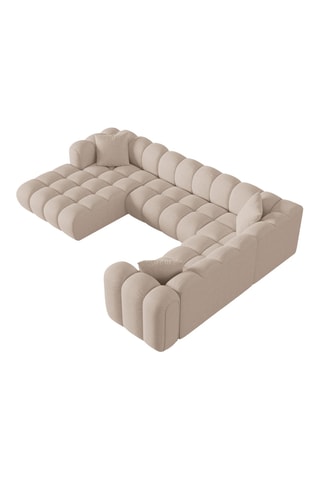 Canapé d'angle droit panoramique modulable Arden - Beige - 6 places - Tissu chenille
