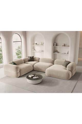 Canapé d’angle gauche panoramique modulable Lony - Beige - 5 places - En tissu velours