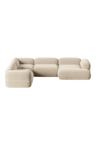 Canapé d’angle gauche panoramique modulable Lony - Beige - 5 places - En tissu velours