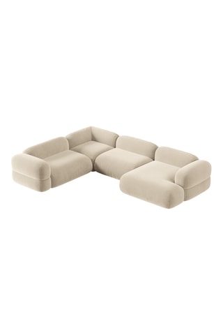 Canapé d’angle gauche panoramique modulable Lony - Beige - 5 places - En tissu velours