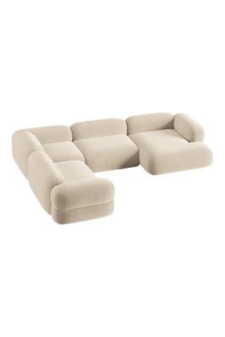 Canapé d’angle gauche panoramique modulable Lony - Beige - 5 places - En tissu velours