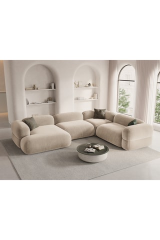Canapé d’angle droit panoramique modulable Lony - Beige - 5 places - En tissu velours