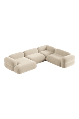 Canapé d’angle droit panoramique modulable Lony - Beige - 5 places - En tissu velours