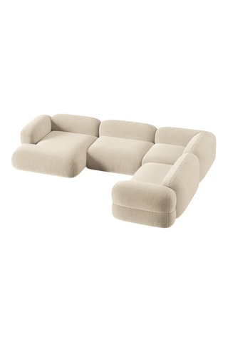 Canapé d’angle droit panoramique modulable Lony - Beige - 5 places - En tissu velours