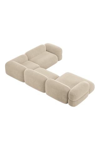 Canapé d’angle droit panoramique modulable Lony - Beige - 5 places - En tissu velours