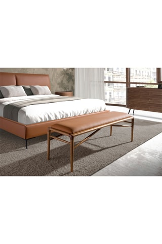 Banc en bois - Marron et imitation noyer - Revêtement effet cuir