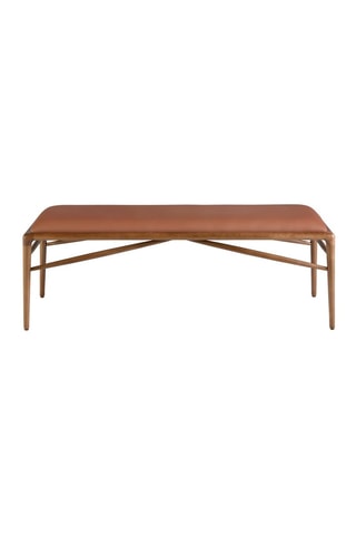 Banc en bois - Marron et imitation noyer - Revêtement effet cuir