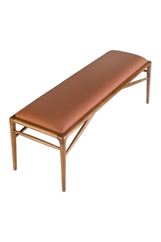 Banc en bois - Marron et imitation noyer - Revêtement effet cuir