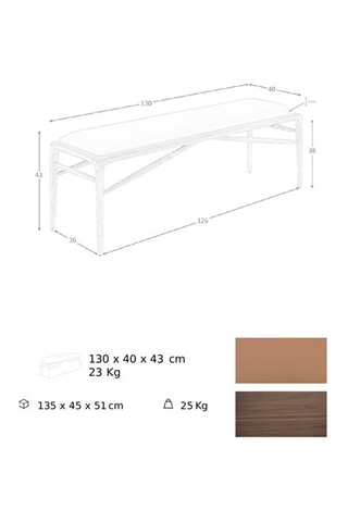 Banc en bois - Marron et imitation noyer - Revêtement effet cuir