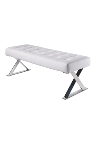 Banc de lit Blanc et argenté - Revêtement effet cuir