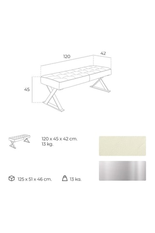 Banc de lit Blanc et argenté - Revêtement effet cuir