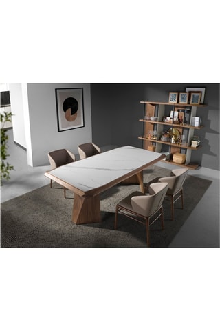 Table à manger en noyer et marbre de porcelaine - 220 x 76 x 110 cm