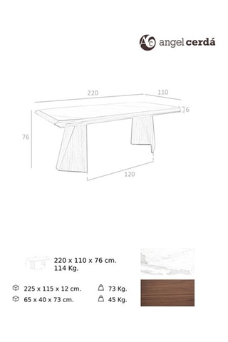 Table à manger en noyer et marbre de porcelaine - 220 x 76 x 110 cm