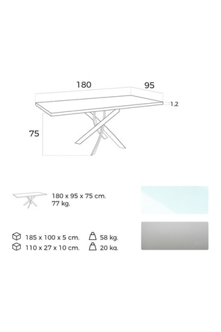 Table à manger en verre - 180 x 75 x 95 cm