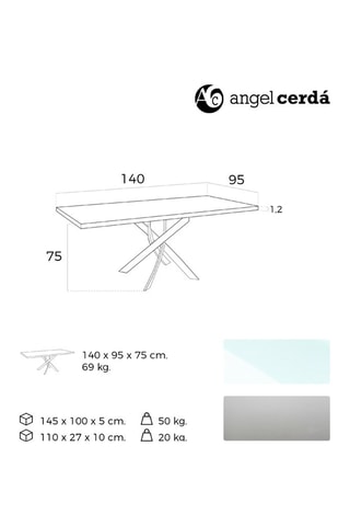 Table à manger en verre - 140 x 95 x 75 cm