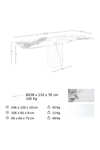 Table à manger - Plateau en porcelaine - 238 x 110 x 76 cm