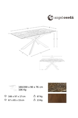 Table extensible - Plateau en porcelaine -  160 à 200 cm