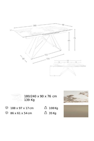 Table extensible - Plateau en porcelaine - 180-240 x 76 x 90 cm