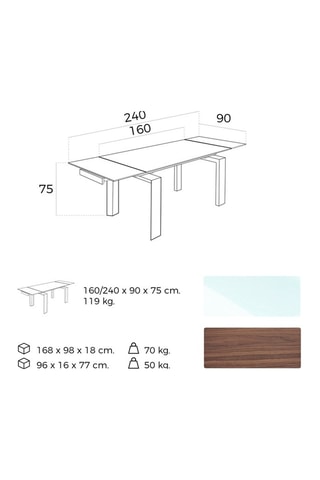 Table à manger extensible en verre  - 160/240 x 90 x 75 cm