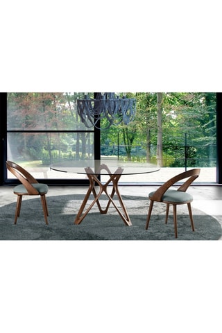 Table à manger en noyer et verre - 130 x 75 x 130 cm