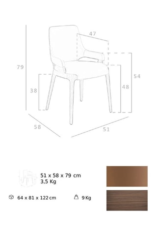 2 chaises en noyer - 51 x 79 x 58 cm