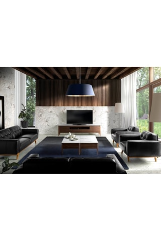 Meuble TV 2 portes en noyer et porcelaine - 200 x 45 x 51 cm