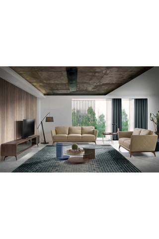Meuble TV 4 portes en noyer et verre  - 240 x 45 x 50 cm