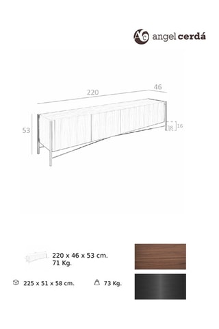Meuble TV 4 portes en noyer - 220 x 53 x 46 cm