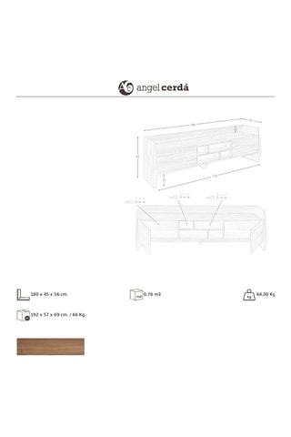 Meuble TV 2 portes en bois - 180 x 56 x 45 cm