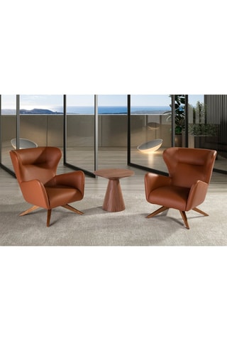 Fauteuil pivotant - Marron et naturel - Revêtement effet cuir